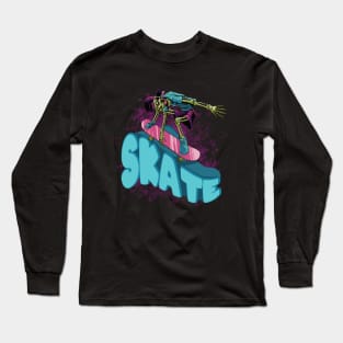 Skater Skull Skateboarding Comic Zombie Long Sleeve T-Shirt